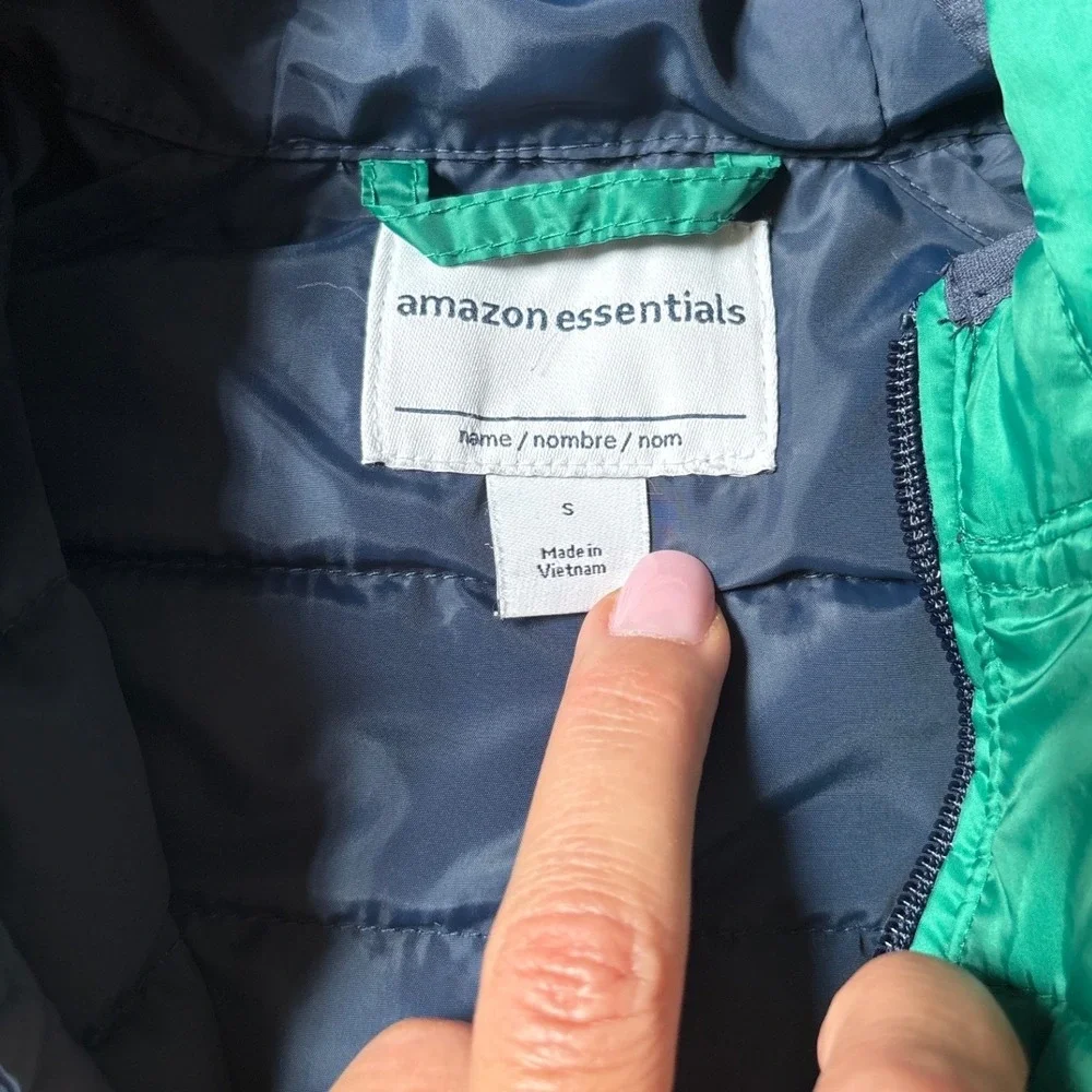 Amazon Essentials Puffer Jacket Boys Teal Blue Quilted Hooded SIZE S